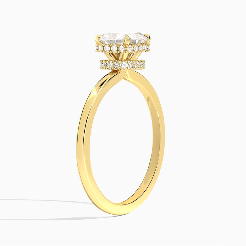 Asscher Double Hidden Halo Lab Diamond Engagement Ring In 18K Yellow Gold, Angle View