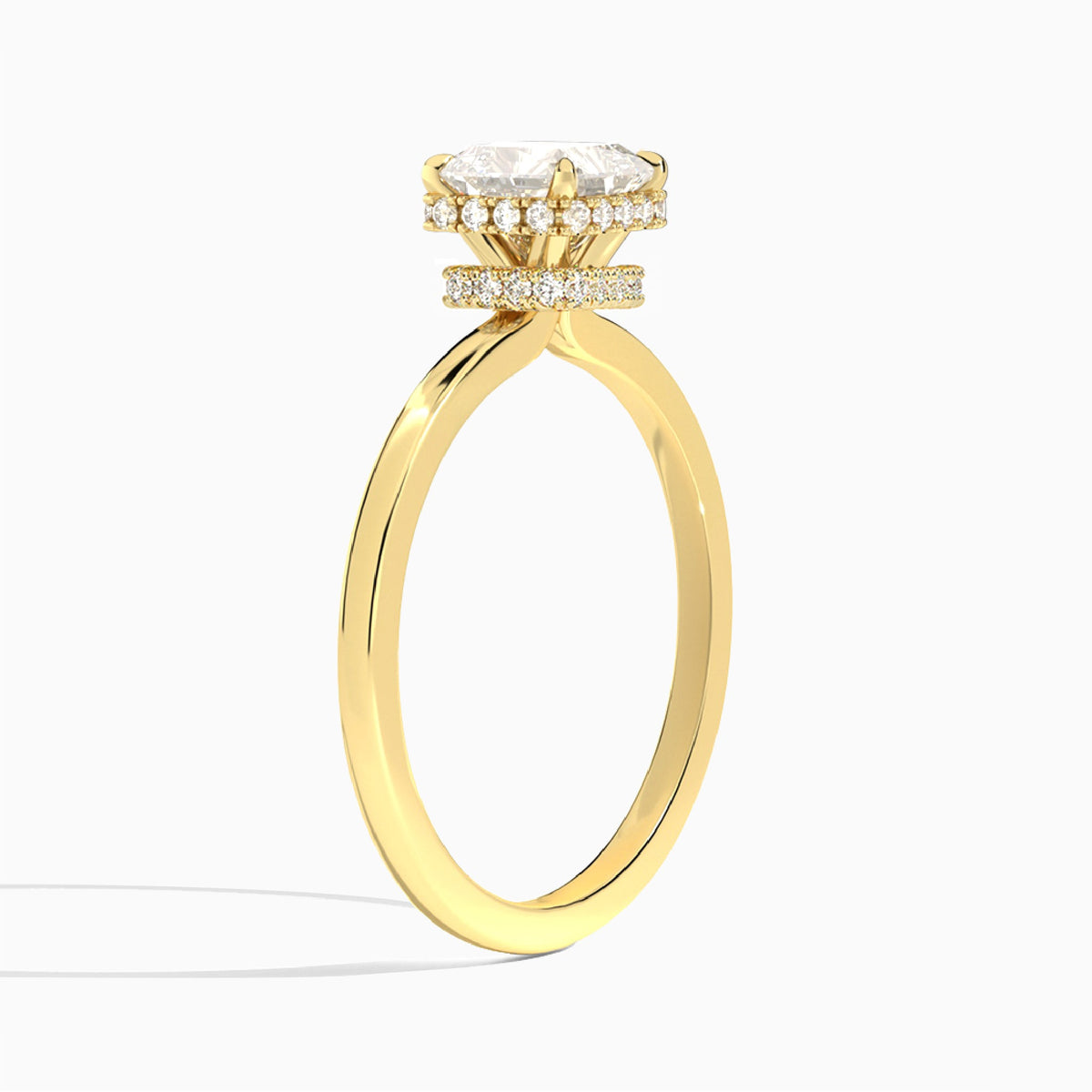 Asscher Double Hidden Halo Lab Diamond Engagement Ring In 14K Yellow Gold, Angle View