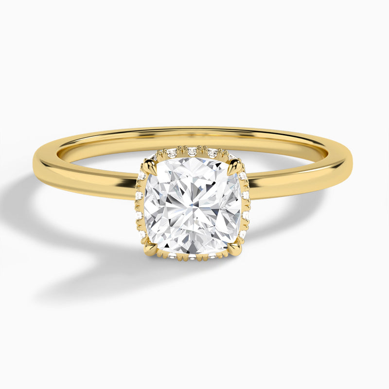 Cushion Double Hidden Halo Lab Diamond Engagement Ring In 18K Yellow Gold - Lucenjuri