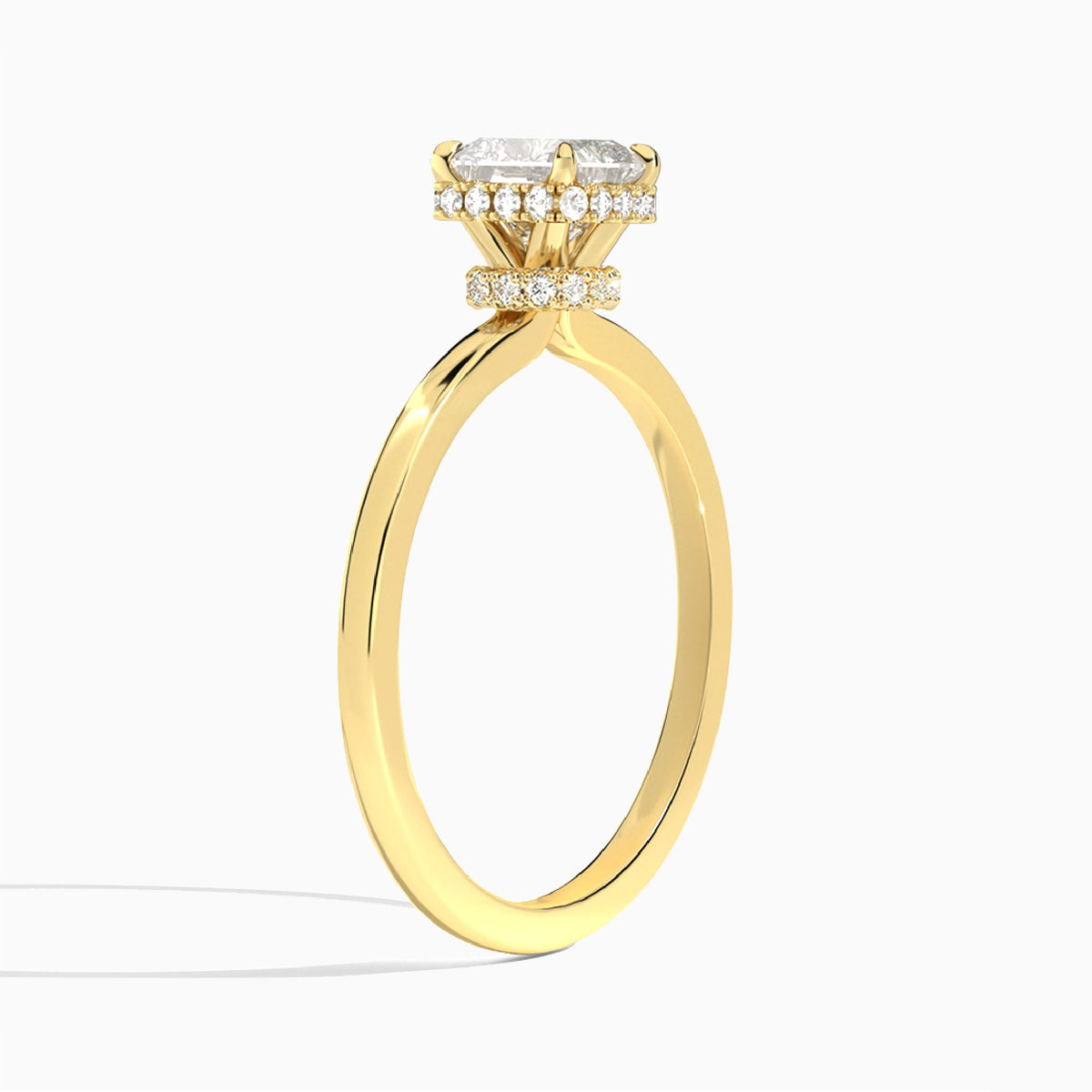 Cushion Double Hidden Halo Lab Diamond Engagement Ring In 14K Yellow Gold, Angle View