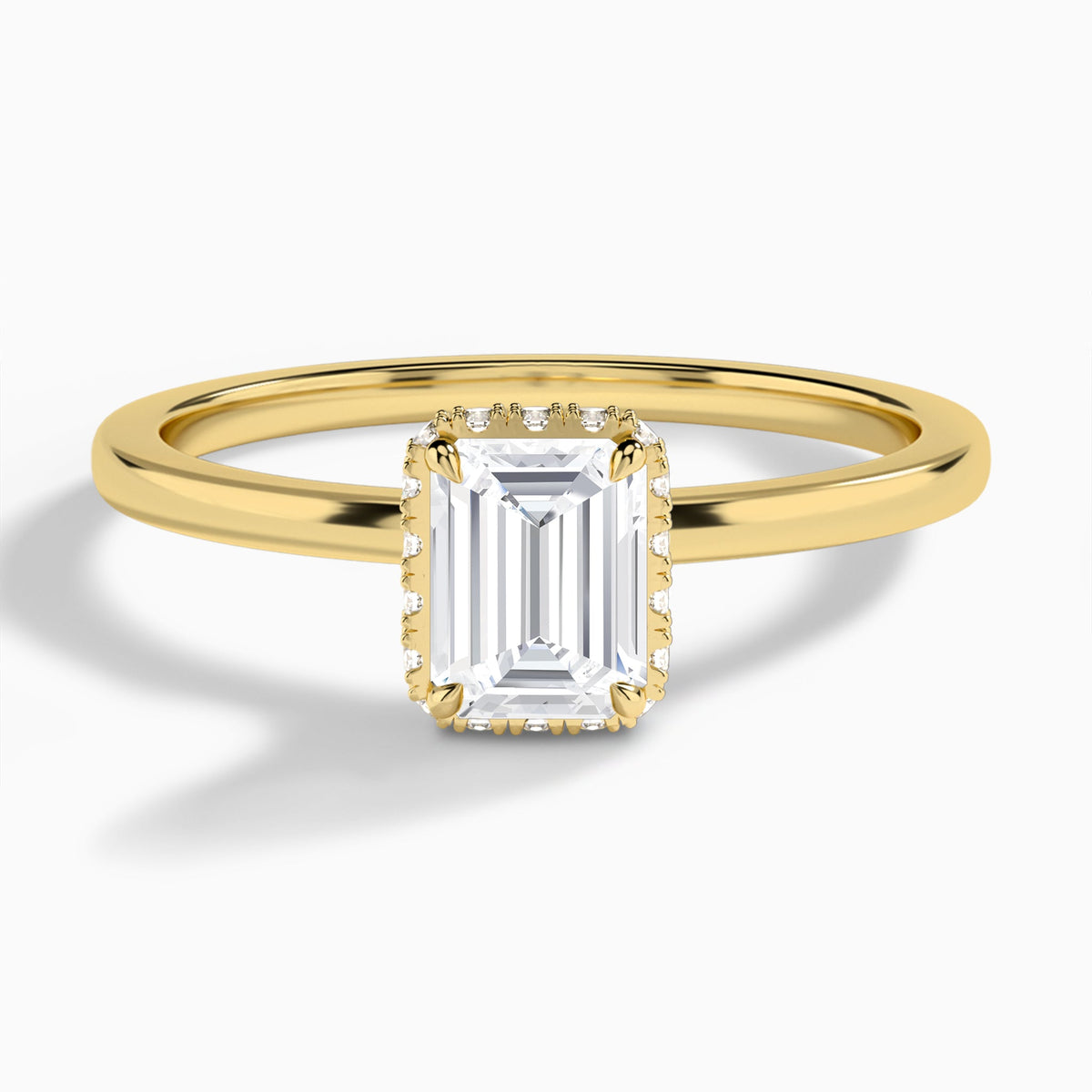 Emerald Double Hidden Halo Lab Diamond Engagement Ring In 18K Yellow Gold - Lucenjuri