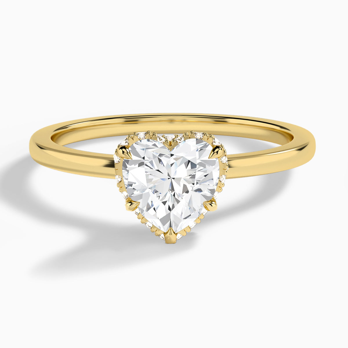 Heart Double Hidden Halo Lab Diamond Engagement Ring In 14K Yellow Gold - Lucenjuri
