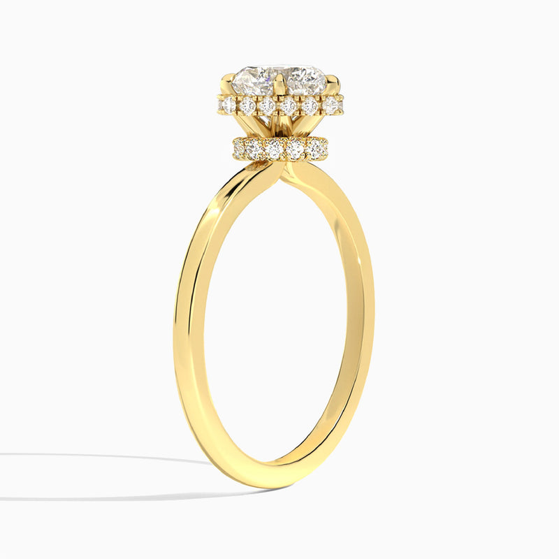 Heart Double Hidden Halo Lab Diamond Engagement Ring In 18K Yellow Gold, Angle View
