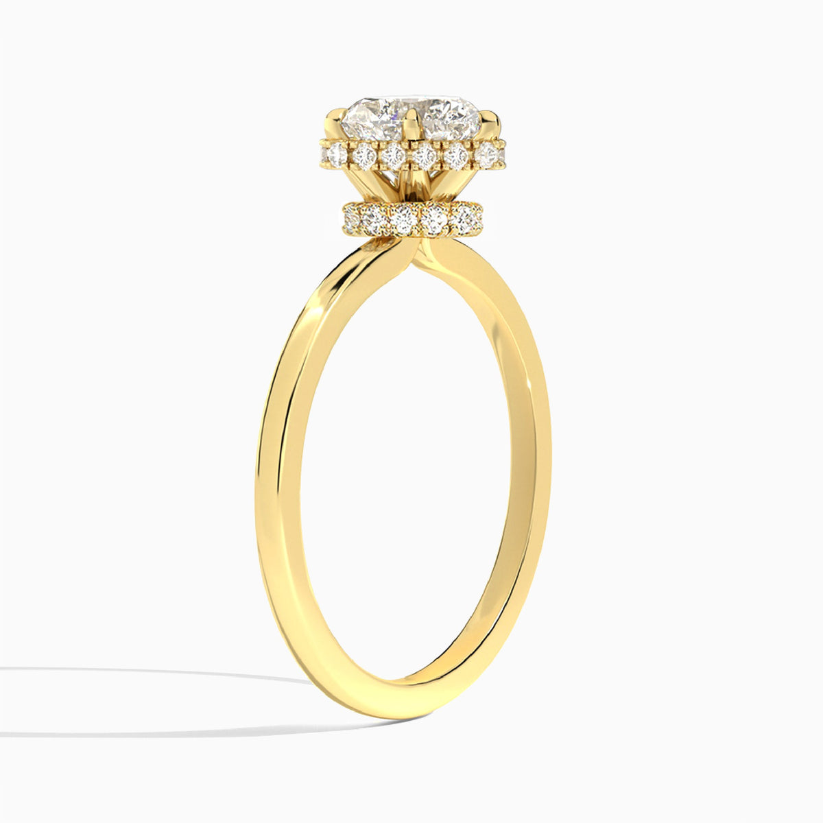 Heart Double Hidden Halo Lab Diamond Engagement Ring In 18K Yellow Gold, Angle View