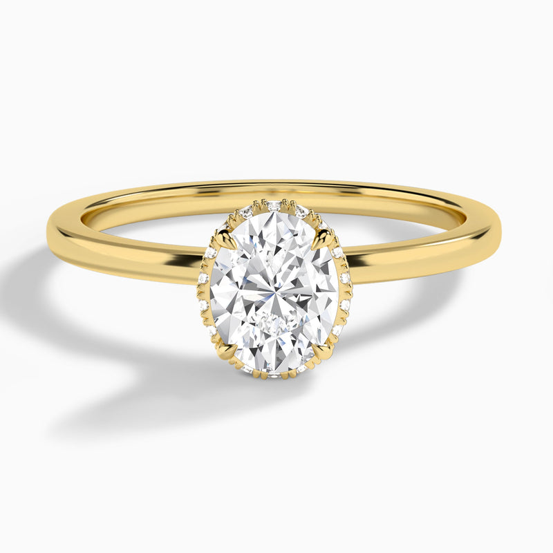 Oval Double Hidden Halo Lab Diamond Engagement Ring In 14K Yellow Gold - Lucenjuri