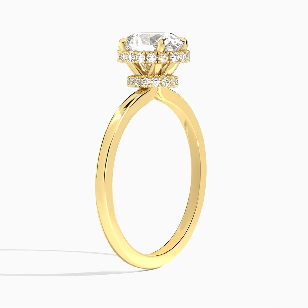 Oval Double Hidden Halo Lab Diamond Engagement Ring In 14K Yellow Gold, Angle View
