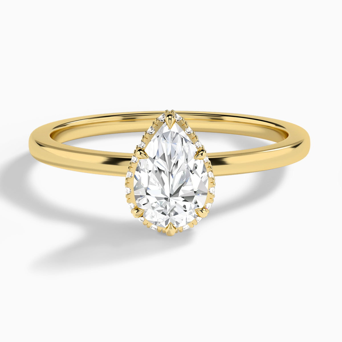 Pear Double Hidden Halo Lab Diamond Engagement Ring In 18K Yellow Gold - Lucenjuri
