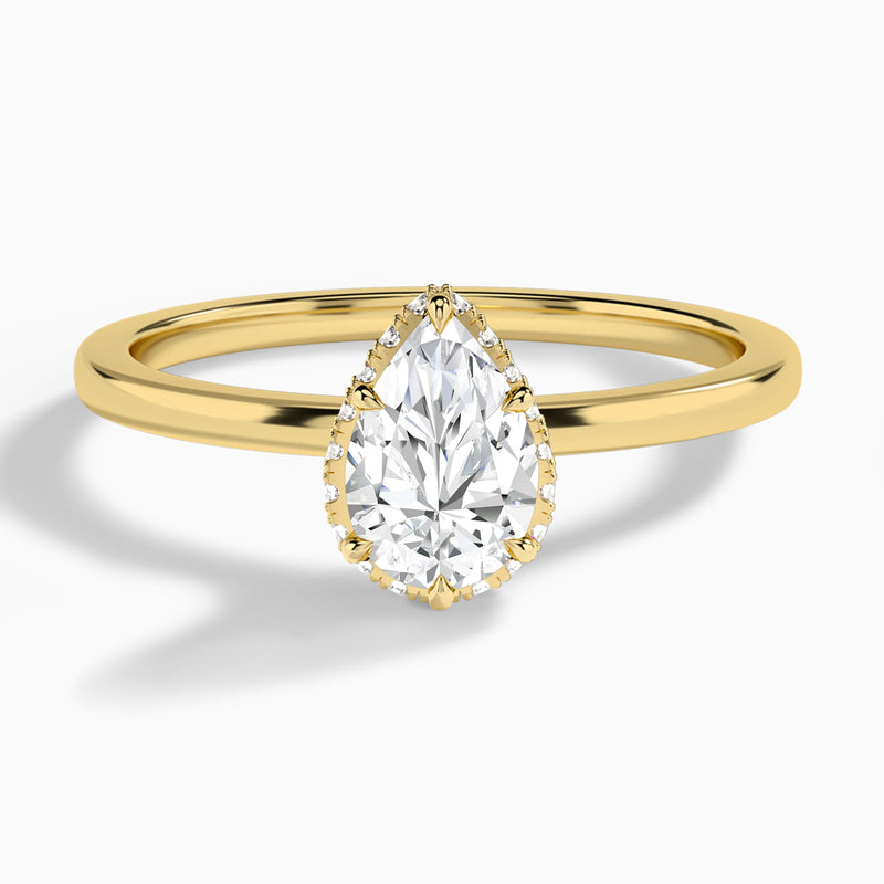 Pear Double Hidden Halo Lab Diamond Engagement Ring In 14K Yellow Gold - Lucenjuri