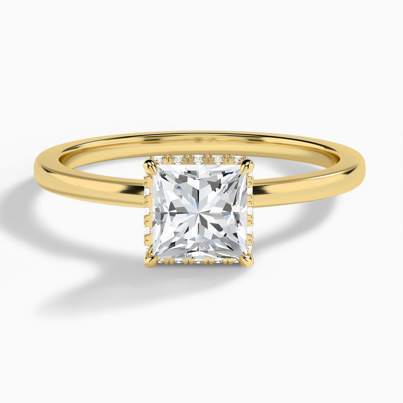 Princess Double Hidden Halo Lab Diamond Engagement Ring In 14K Yellow Gold - Lucenjuri