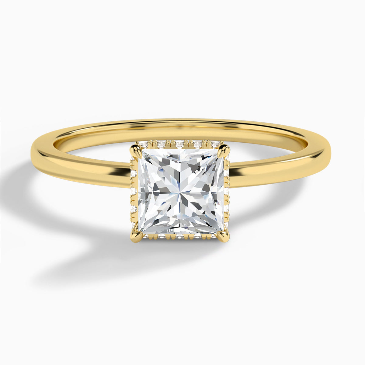 Princess Double Hidden Halo Lab Diamond Engagement Ring In 14K Yellow Gold - Lucenjuri