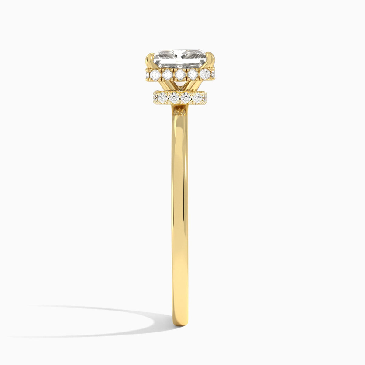 Princess Double Hidden Halo Lab Diamond Engagement Ring In 14K Yellow Gold, Side View