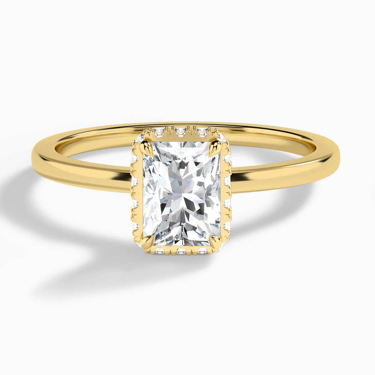 Radiant Double Hidden Halo Lab Diamond Engagement Ring In 18K Yellow Gold - Lucenjuri