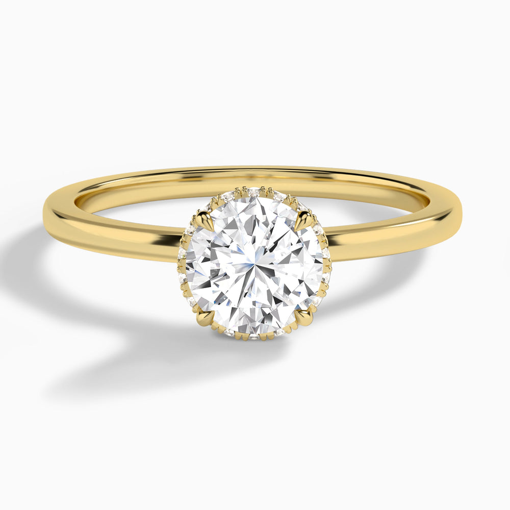 Round Double Hidden Halo Lab Diamond Engagement Ring In 14K Yellow Gold - Lucenjuri