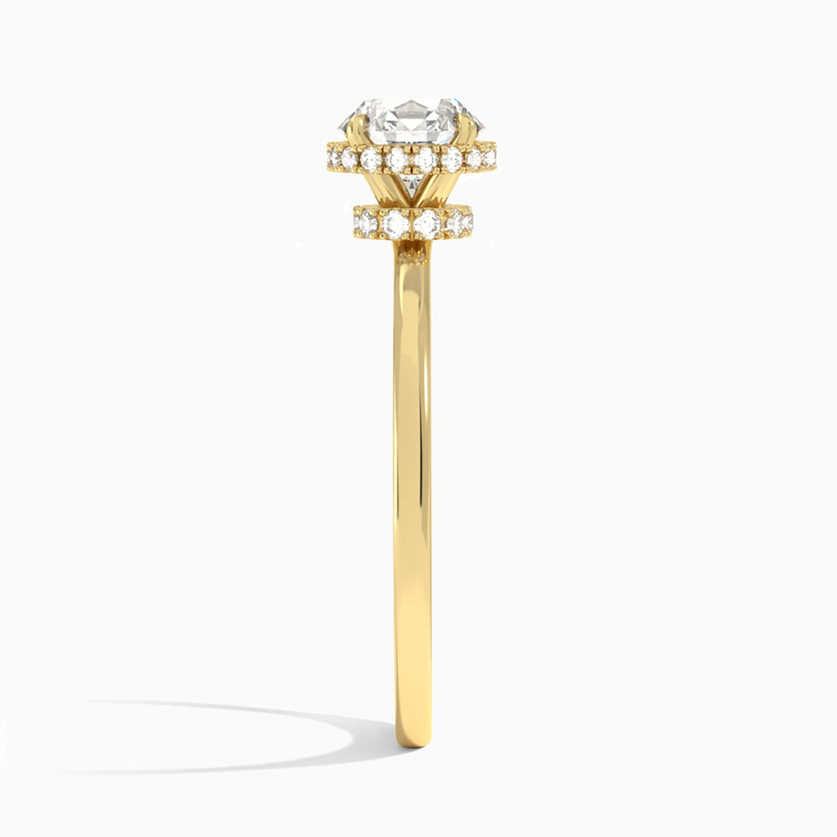 Round Double Hidden Halo Lab Diamond Engagement Ring In 18K Yellow Gold, Side View