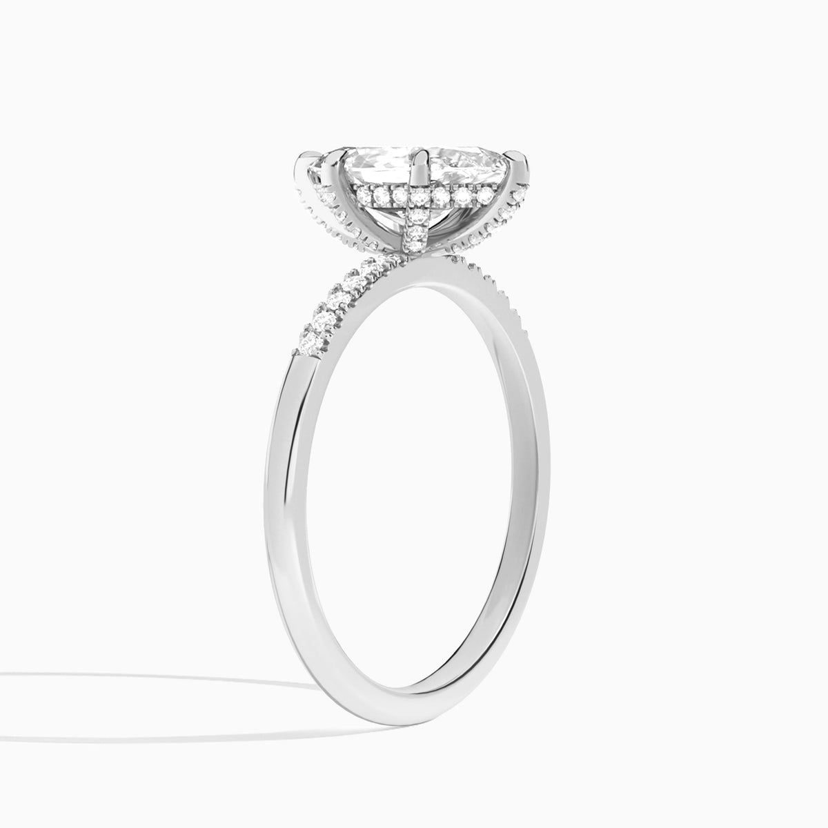 Marquise Petite Pavé Valentina Lab Diamond Engagement Ring In Platinum, Angle View