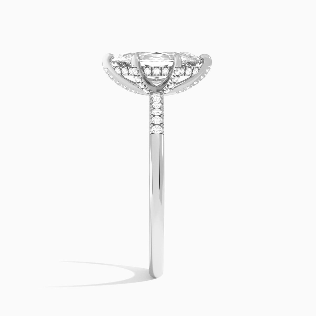 Marquise Petite Pavé Valentina Lab Diamond Engagement Ring In Platinum, Side View