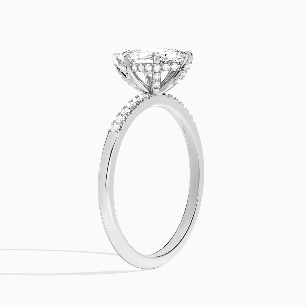 Pear Petite Pavé Valentina Lab Diamond Engagement Ring In Platinum, Angle View