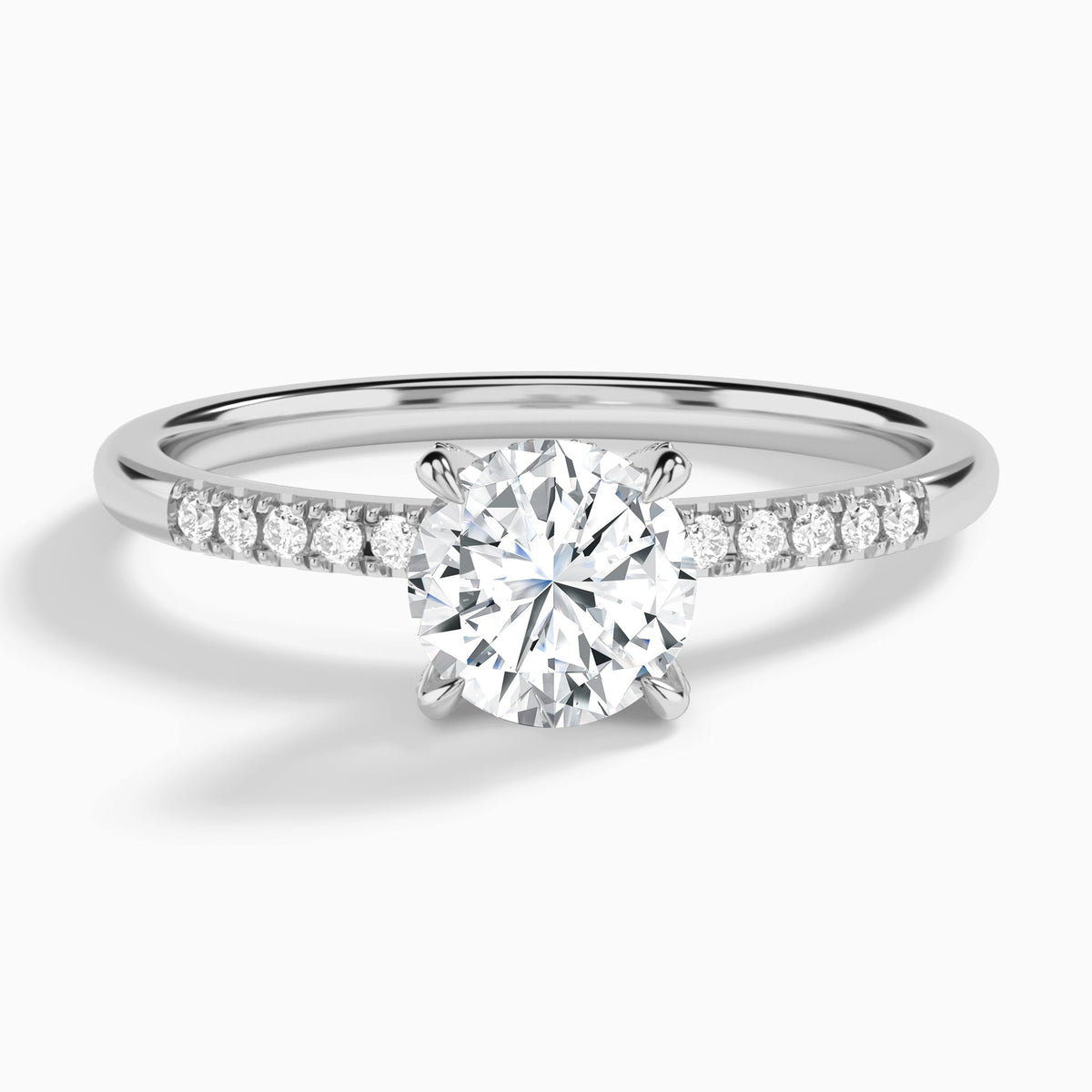 Round Petite Pavé Valentina Lab Diamond Engagement Ring In Platinum - Lucenjuri