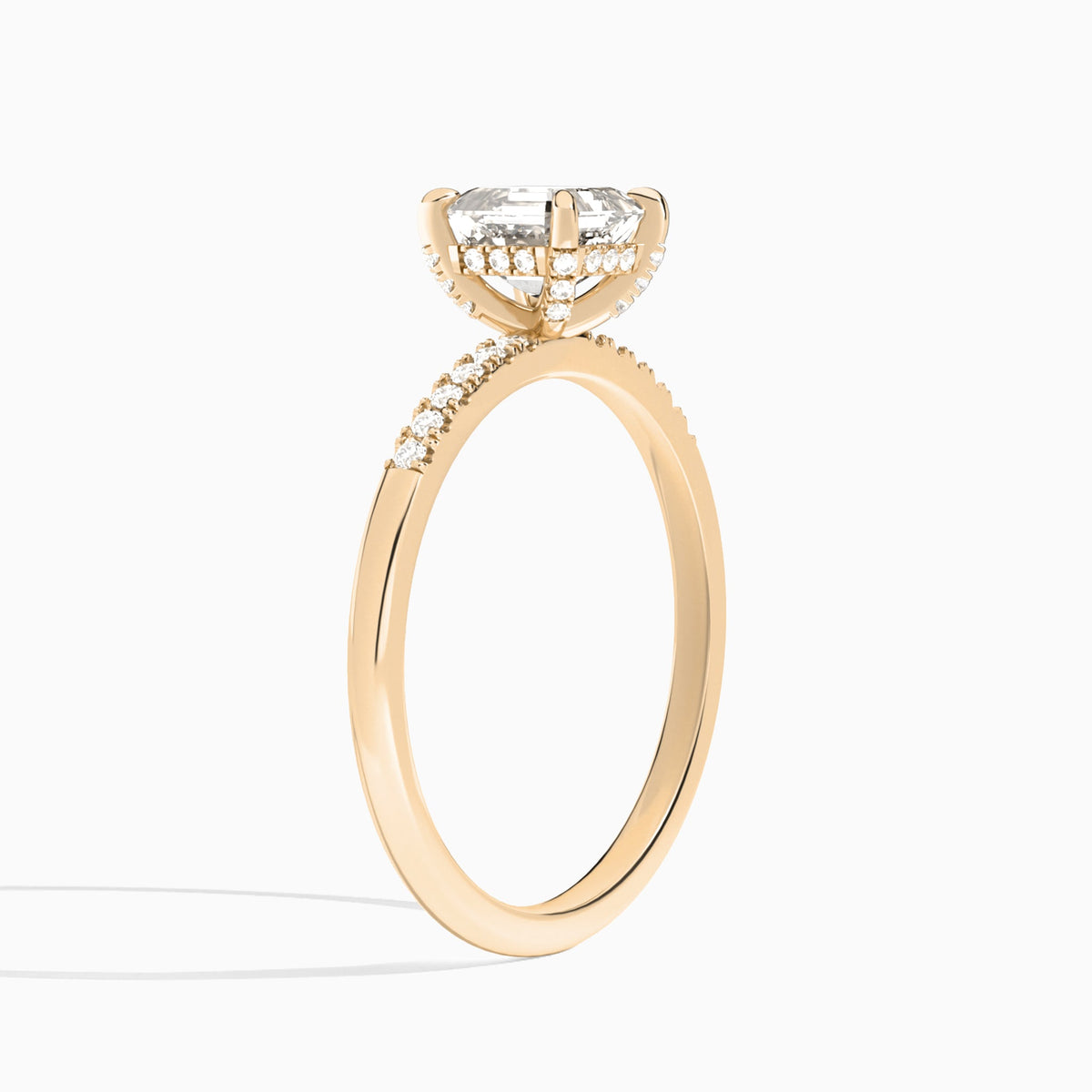 Asscher Petite Pavé Valentina Lab Diamond Engagement Ring In 14K Rose Gold, Angle View