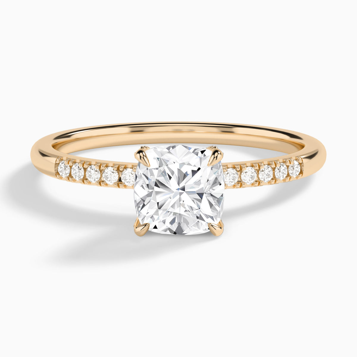 Cushion Petite Pavé Valentina Lab Diamond Engagement Ring In 14K Rose Gold - Lucenjuri