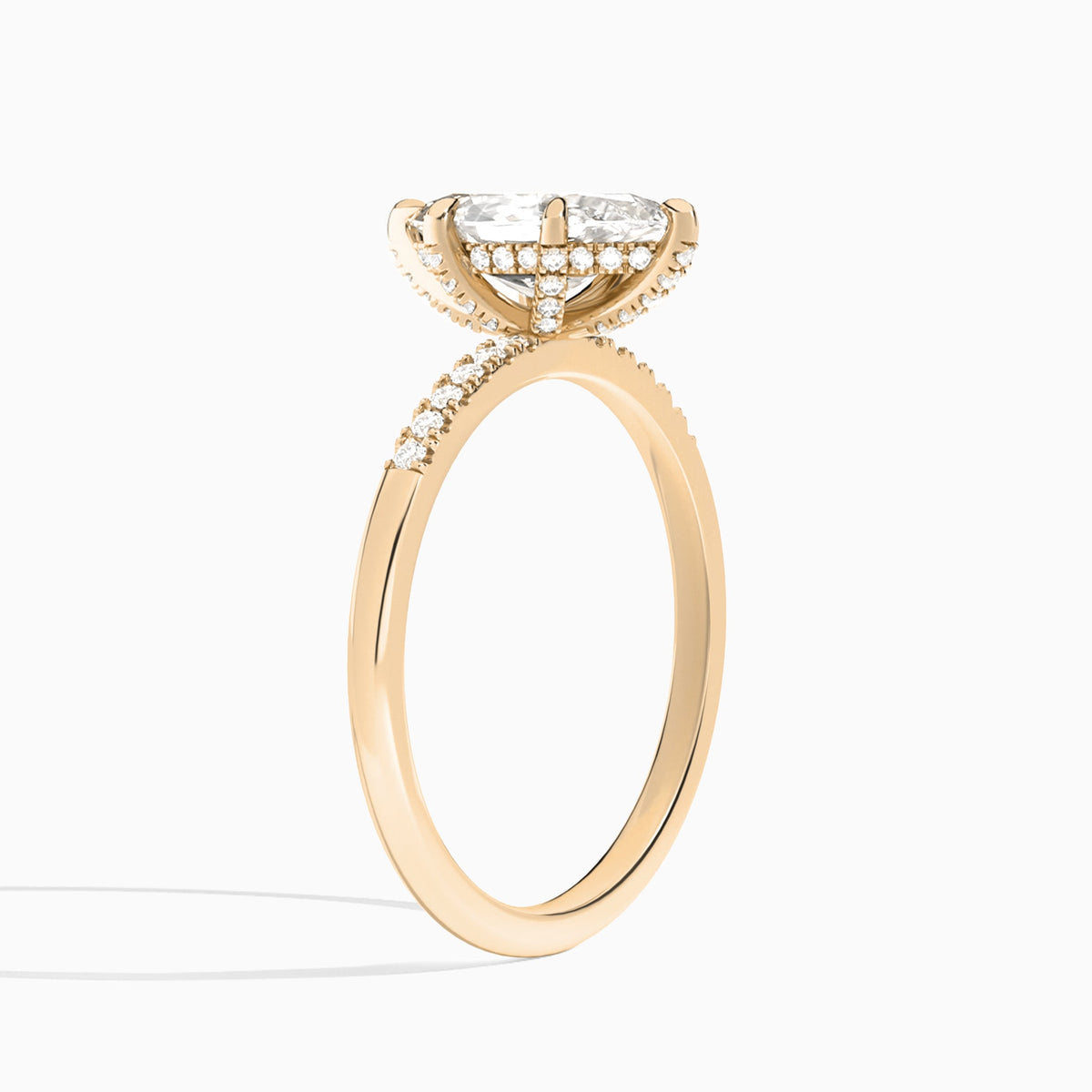 Marquise Petite Pavé Valentina Lab Diamond Engagement Ring In 14K Rose Gold, Angle View