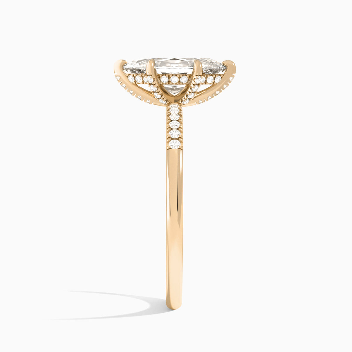 Marquise Petite Pavé Valentina Lab Diamond Engagement Ring In 14K Rose Gold, Side View
