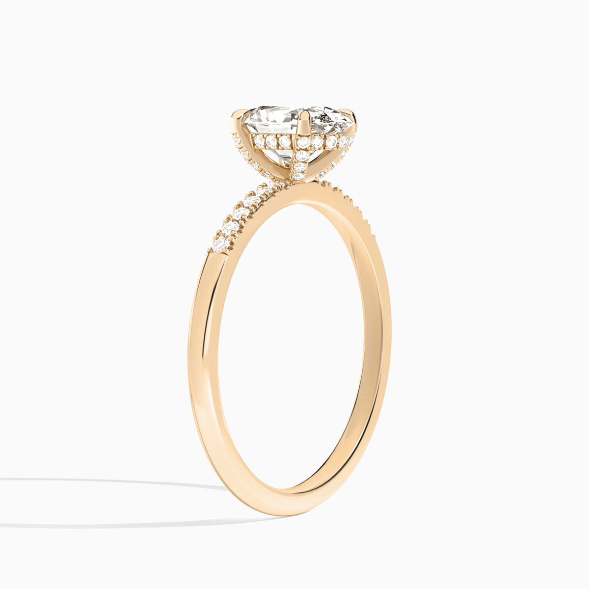 Oval Petite Pavé Valentina Lab Diamond Engagement Ring In 14K Rose Gold, Angle View