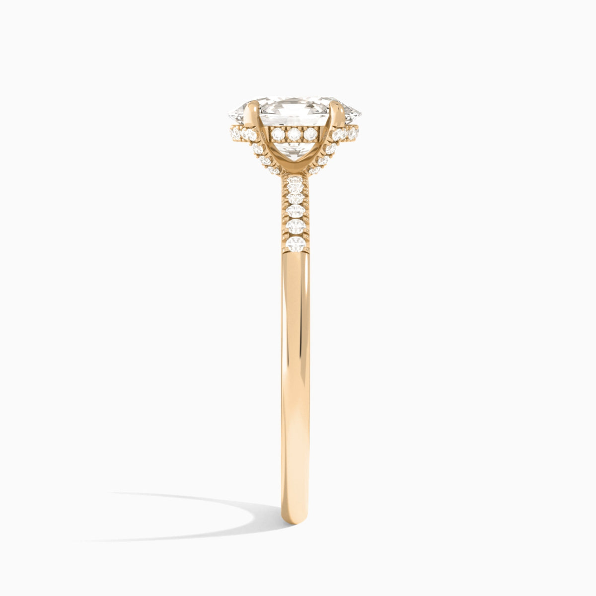 Oval Petite Pavé Valentina Lab Diamond Engagement Ring In 14K Rose Gold, Side View