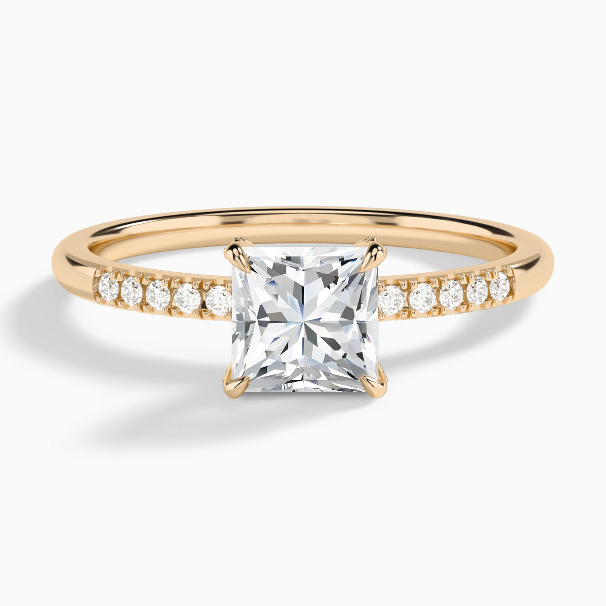 Princess Petite Pavé Valentina Lab Diamond Engagement Ring In 14K Rose Gold - Lucenjuri