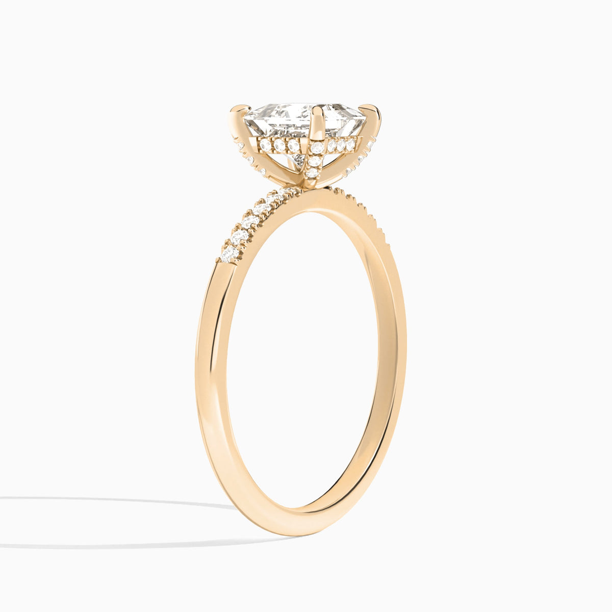 Princess Petite Pavé Valentina Lab Diamond Engagement Ring In 14K Rose Gold, Angle View