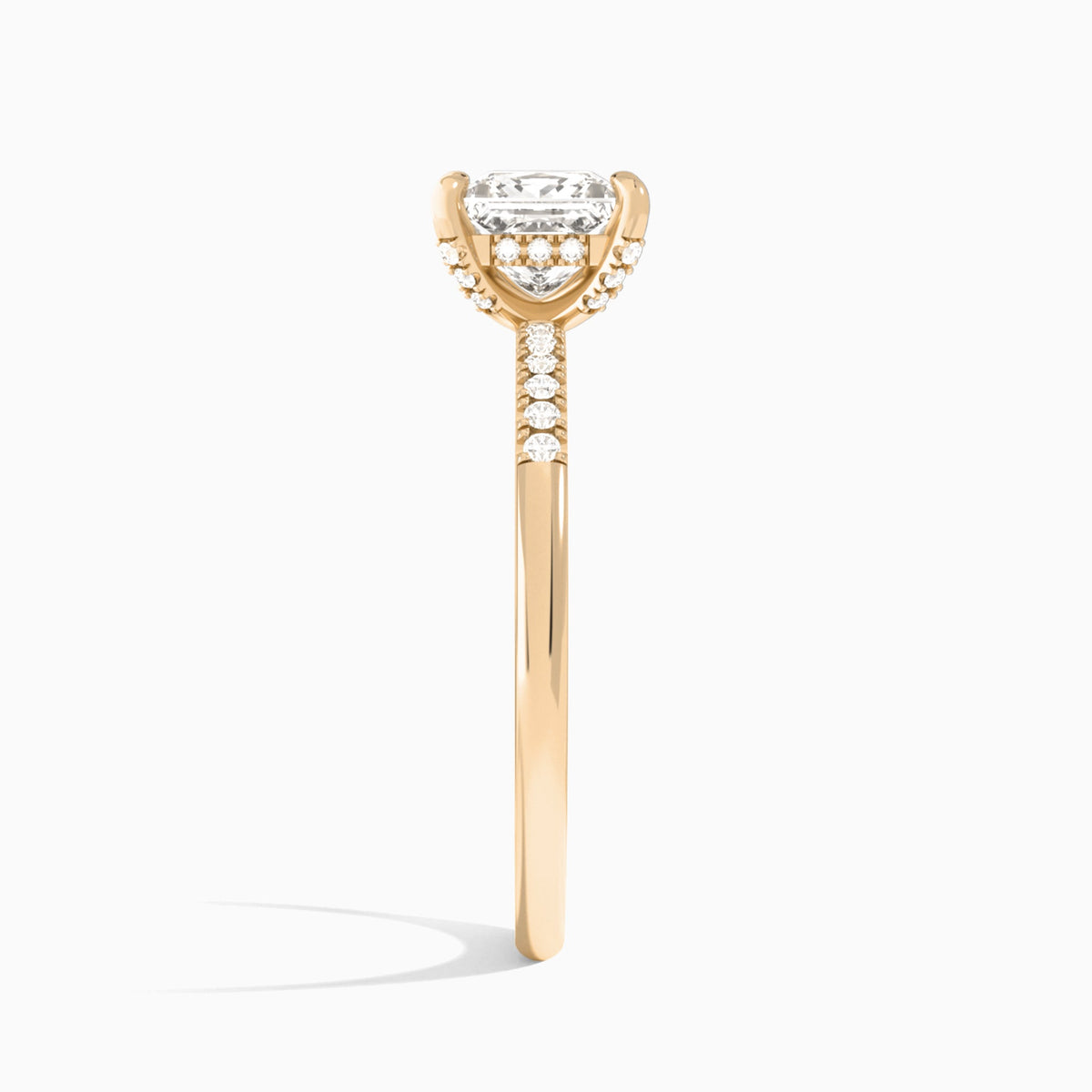Princess Petite Pavé Valentina Lab Diamond Engagement Ring In 14K Rose Gold, Side View