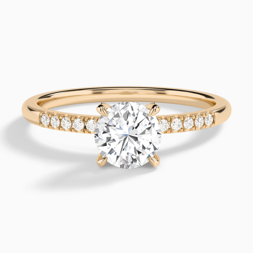 Round Petite Pavé Valentina Lab Diamond Engagement Ring In 14K Rose Gold - Lucenjuri
