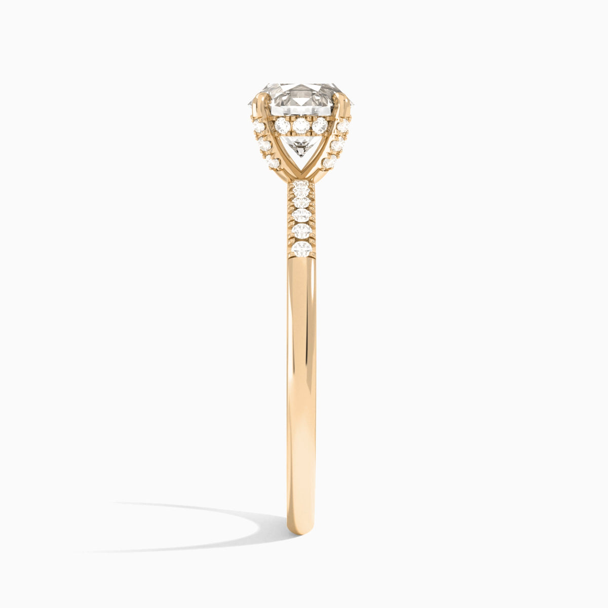 Round Petite Pavé Valentina Lab Diamond Engagement Ring In 14K Rose Gold, Side View