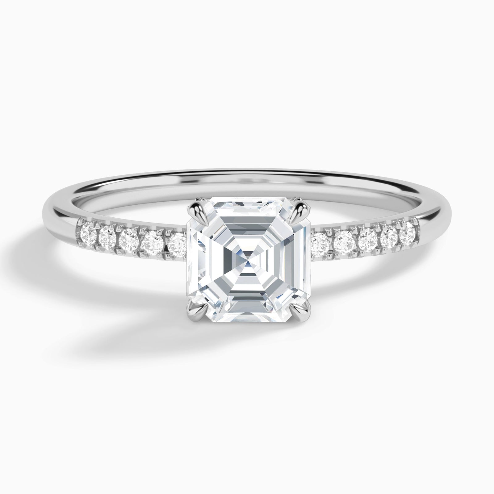 Asscher Petite Pavé Valentina Lab Diamond Engagement Ring In 14K White Gold - Lucenjuri