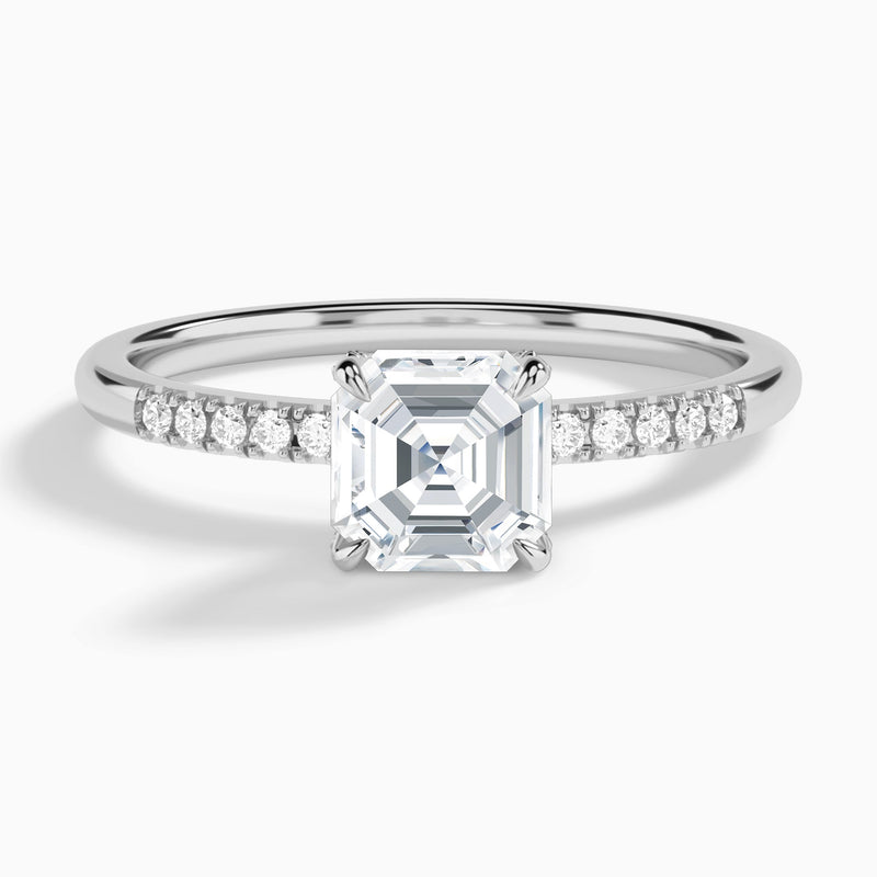 Asscher Petite Pavé Valentina Lab Diamond Engagement Ring In 18K White Gold - Lucenjuri