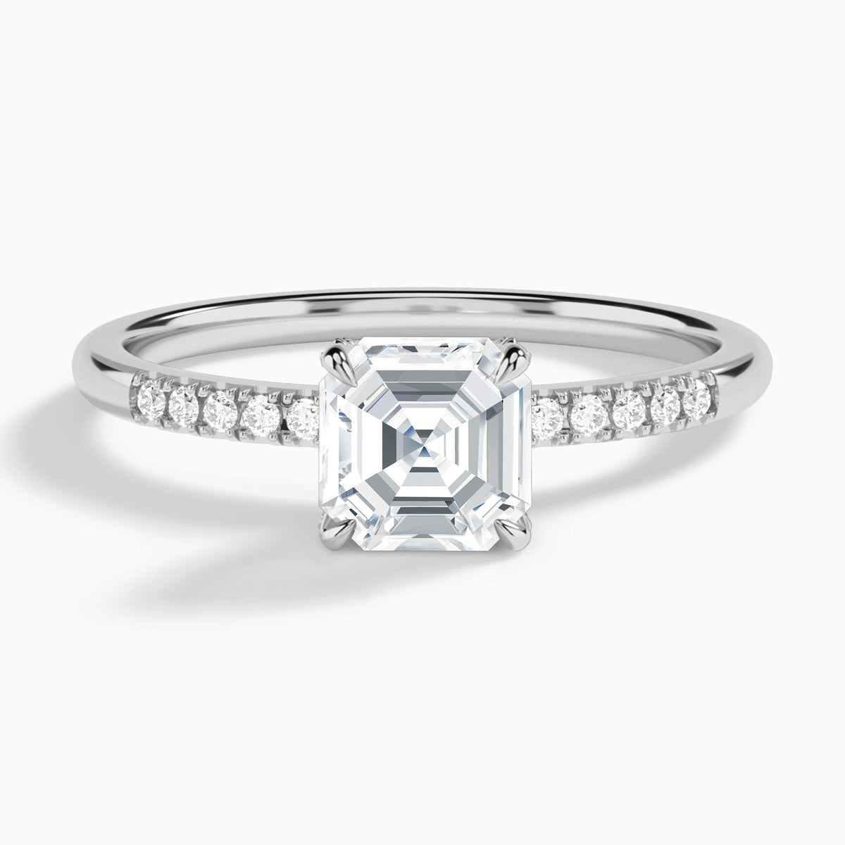 Asscher Petite Pavé Valentina Lab Diamond Engagement Ring In 18K White Gold - Lucenjuri