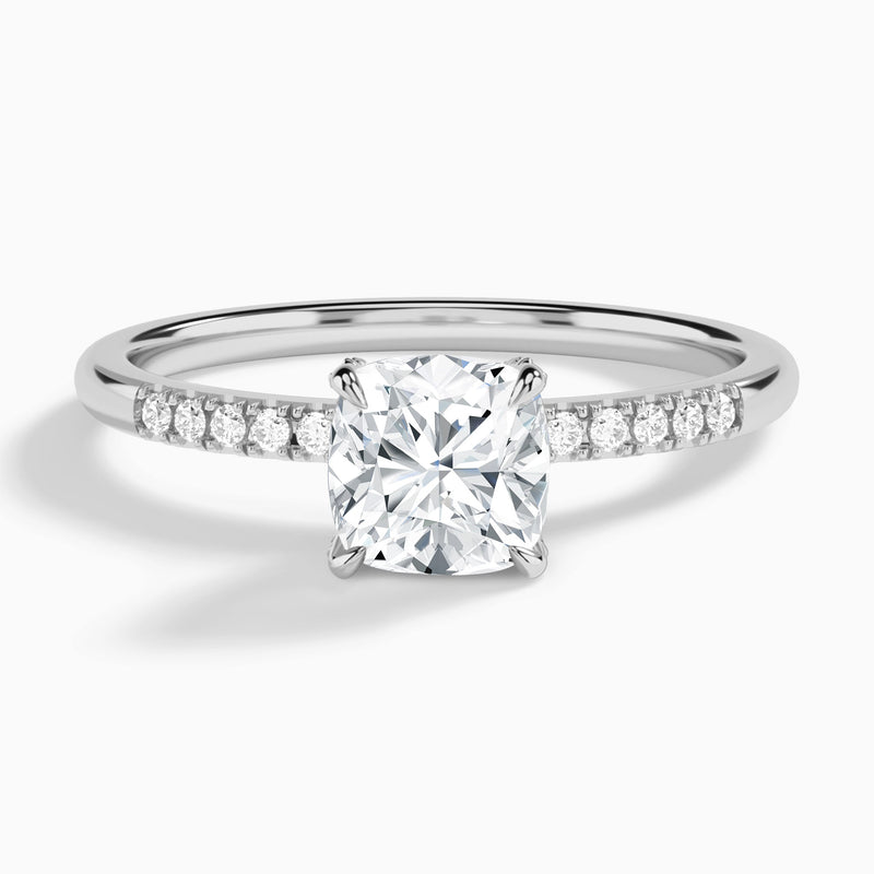 Cushion Petite Pavé Valentina Lab Diamond Engagement Ring In 18K White Gold - Lucenjuri