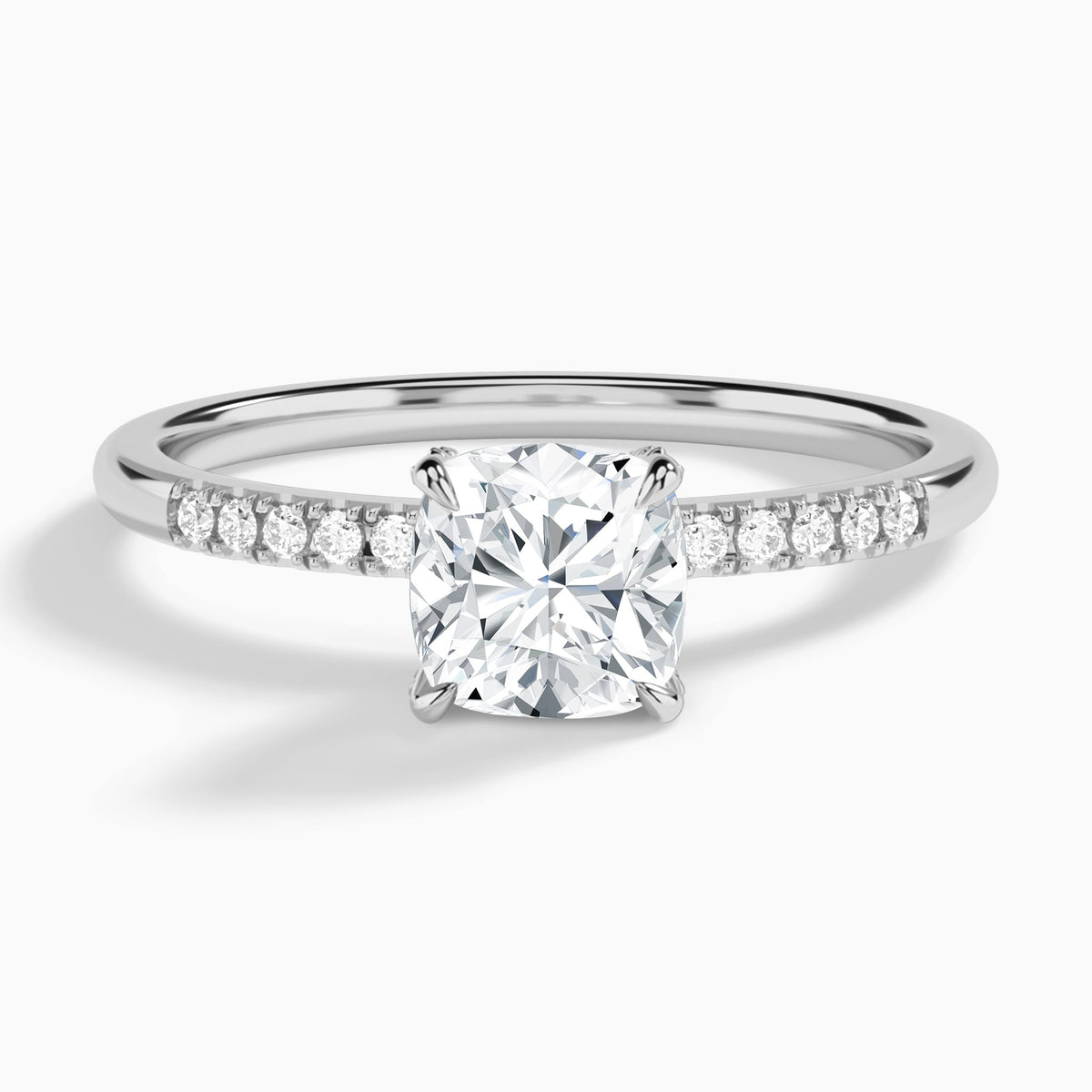 Cushion Petite Pavé Valentina Lab Diamond Engagement Ring In 18K White Gold - Lucenjuri