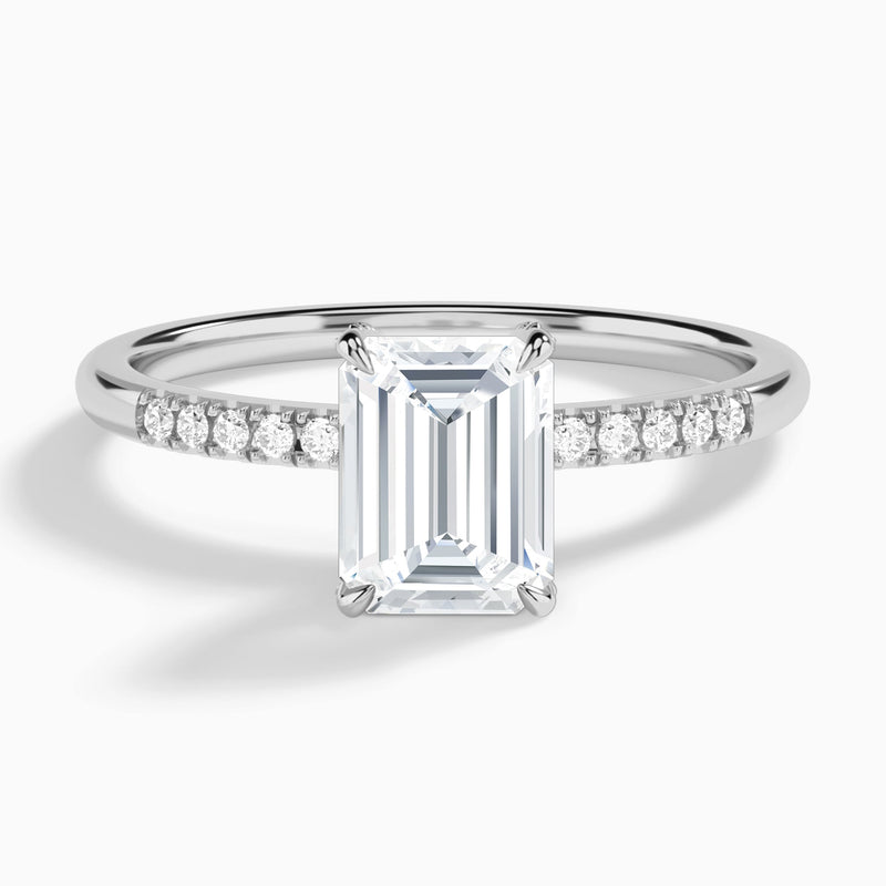 Emerald Petite Pavé Valentina Lab Diamond Engagement Ring In 18K White Gold - Lucenjuri