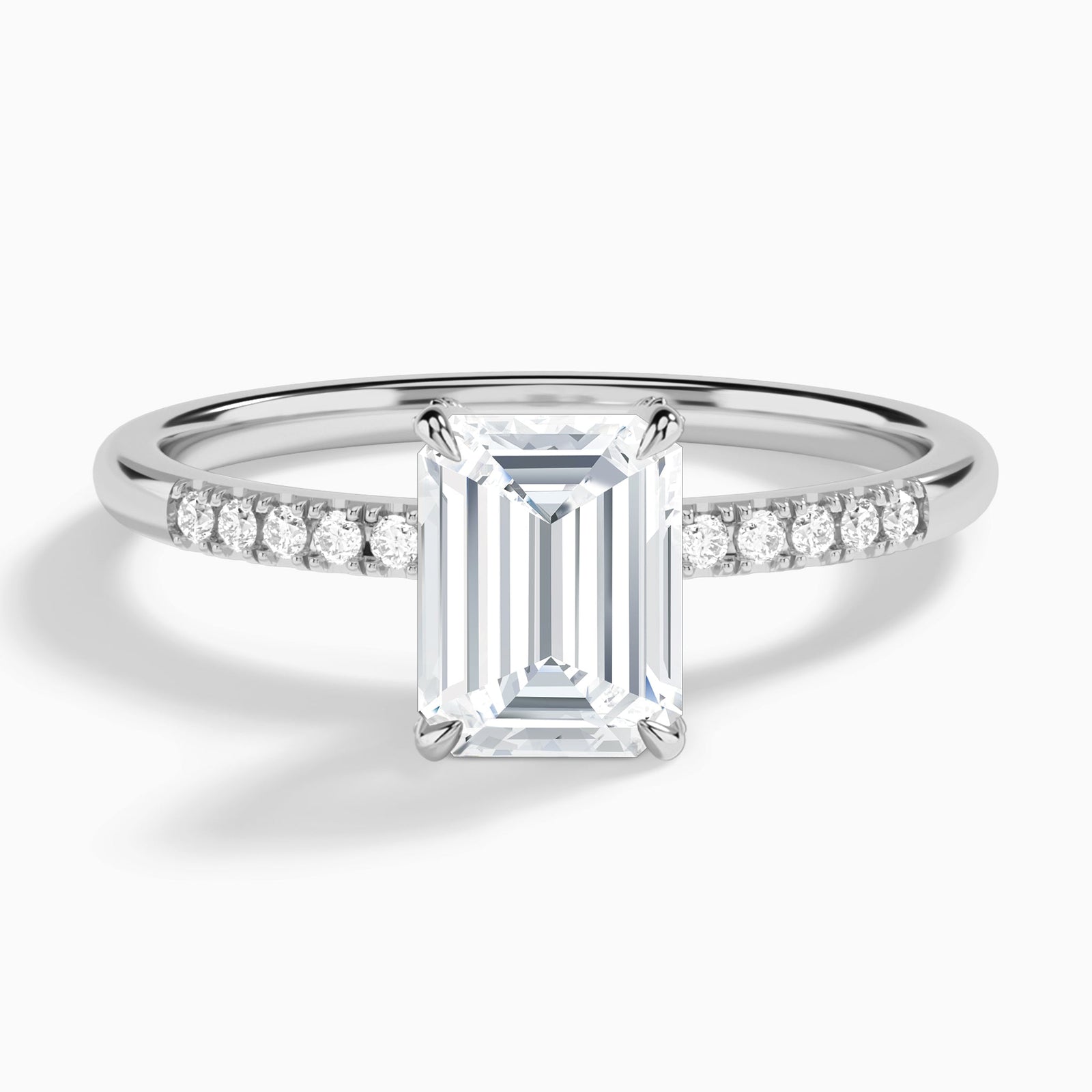Emerald Petite Pavé Valentina Lab Diamond Engagement Ring In 18K White Gold - Lucenjuri