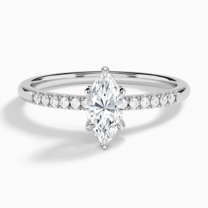 Marquise Petite Pavé Valentina Lab Diamond Engagement Ring In 18K White Gold - Lucenjuri