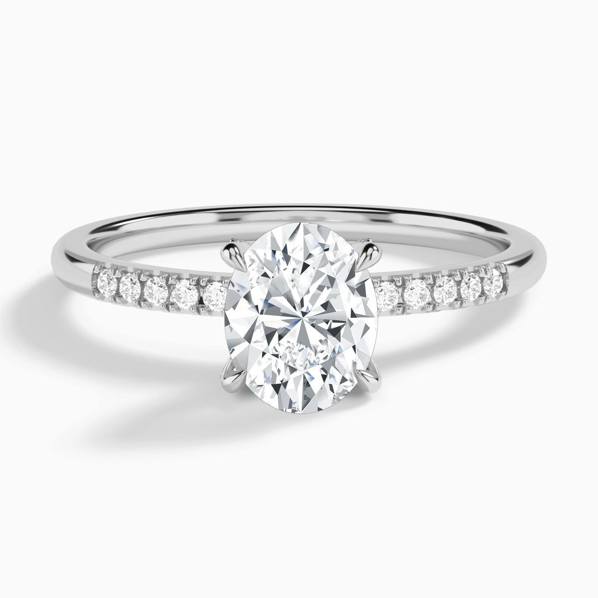 Oval Petite Pavé Valentina Lab Diamond Engagement Ring In 14K White Gold - Lucenjuri