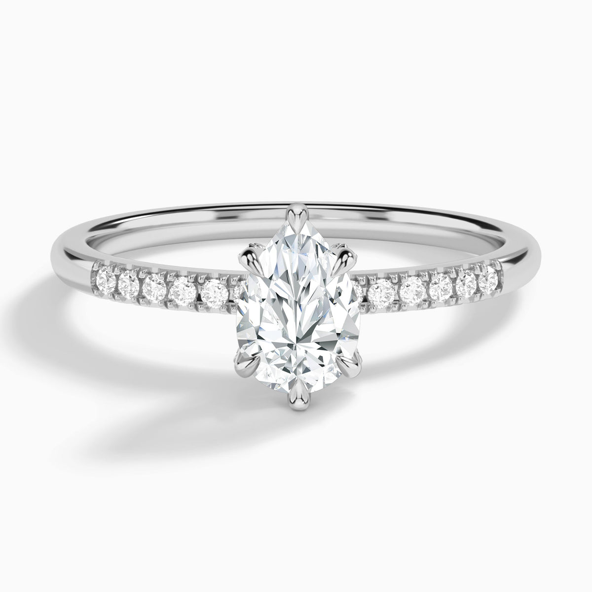 Pear Petite Pavé Valentina Lab Diamond Engagement Ring In 18K White Gold - Lucenjuri