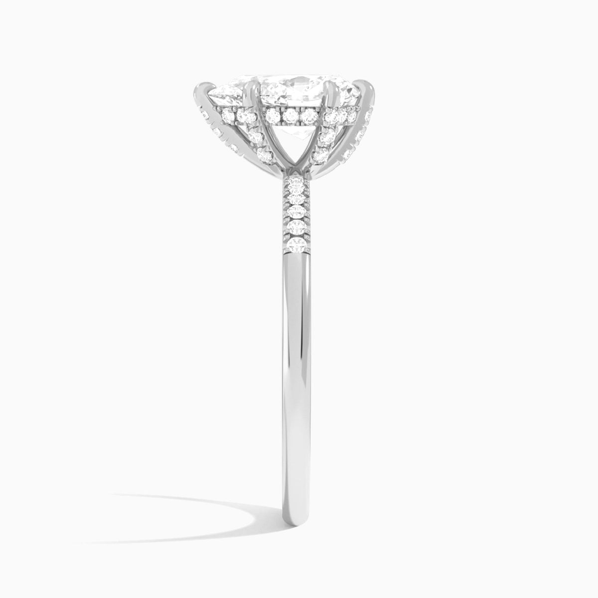 Pear Petite Pavé Valentina Lab Diamond Engagement Ring In 14K White Gold, Side View