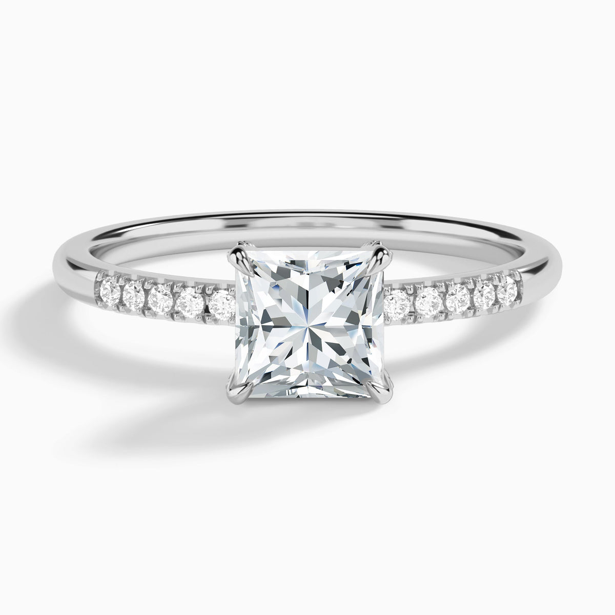 Princess Petite Pavé Valentina Lab Diamond Engagement Ring In 18K White Gold - Lucenjuri