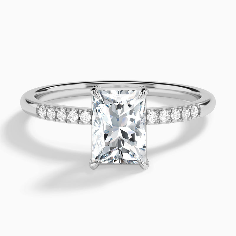 Radiant Petite Pavé Valentina Lab Diamond Engagement Ring In 18K White Gold - Lucenjuri