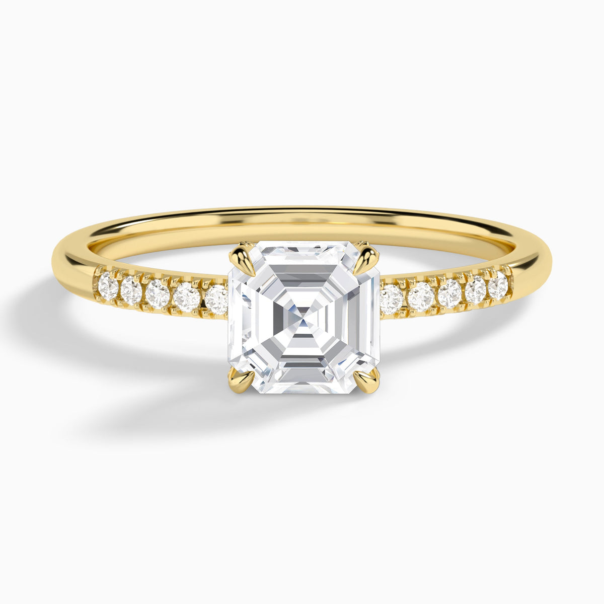 Asscher Petite Pavé Valentina Lab Diamond Engagement Ring In 14K Yellow Gold - Lucenjuri