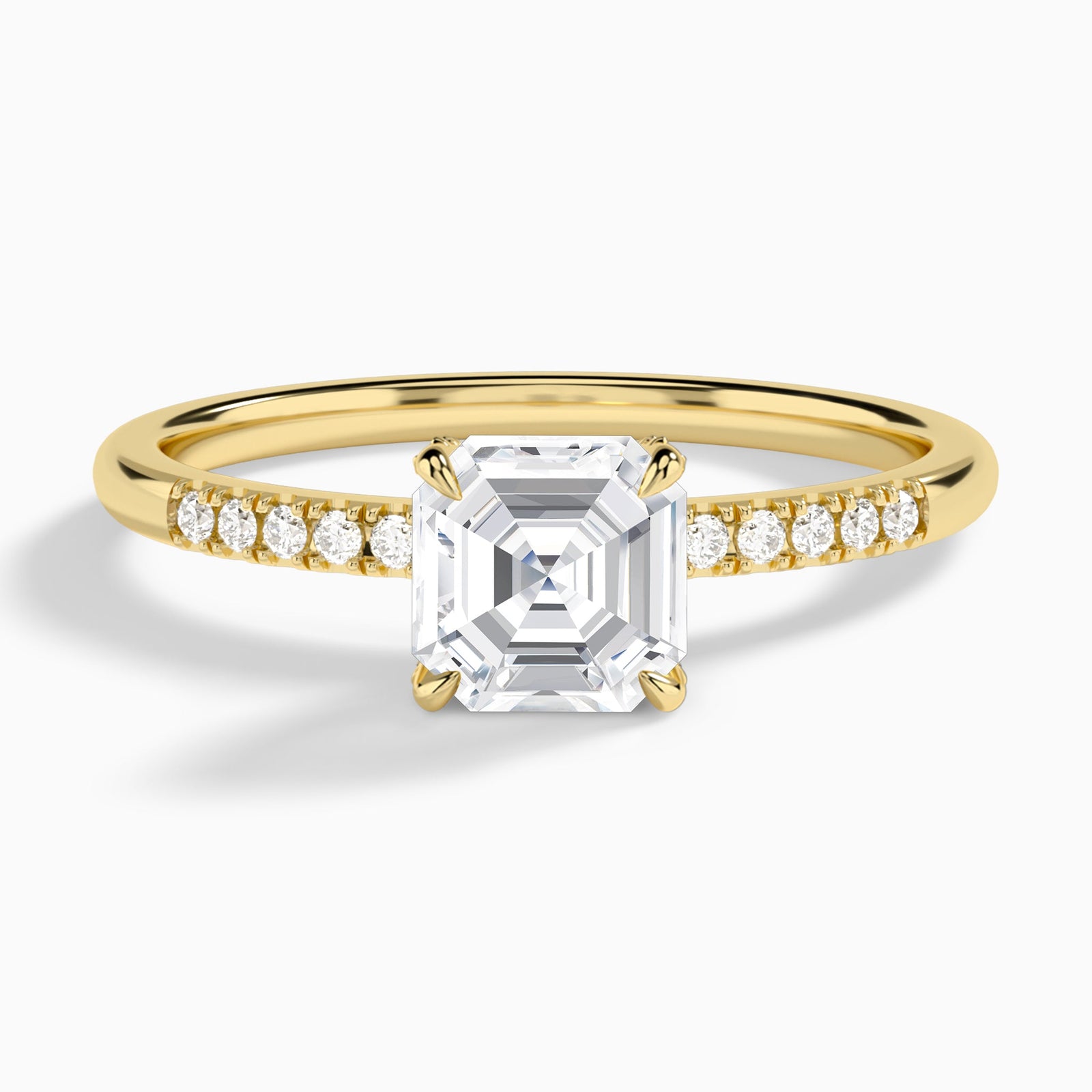 Asscher Petite Pavé Valentina Lab Diamond Engagement Ring In 14K Yellow Gold - Lucenjuri