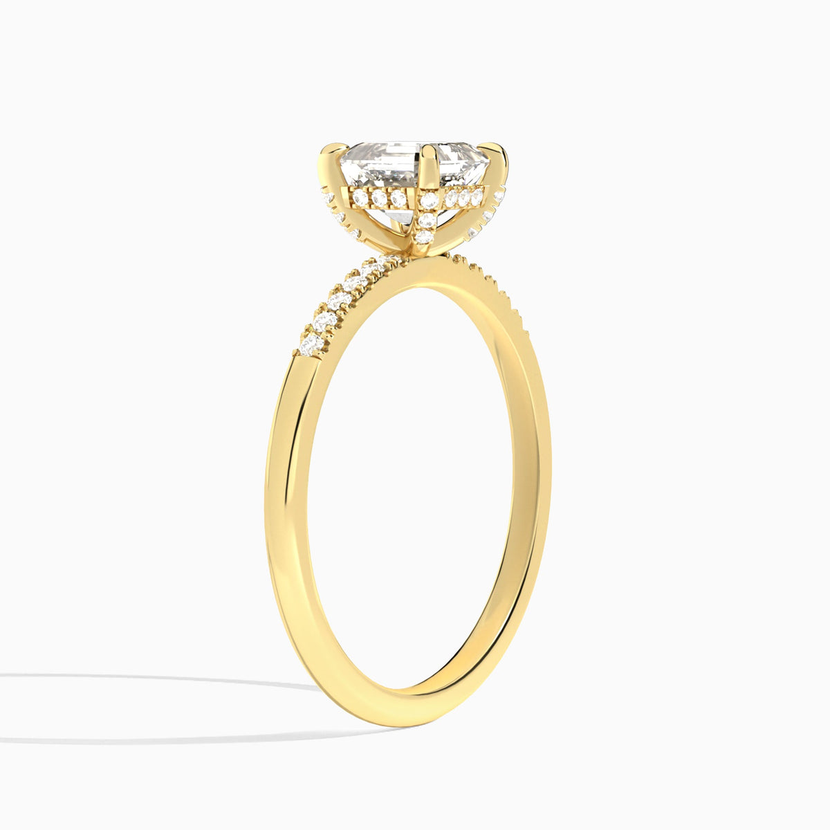 Asscher Petite Pavé Valentina Lab Diamond Engagement Ring In 18K Yellow Gold, Angle View