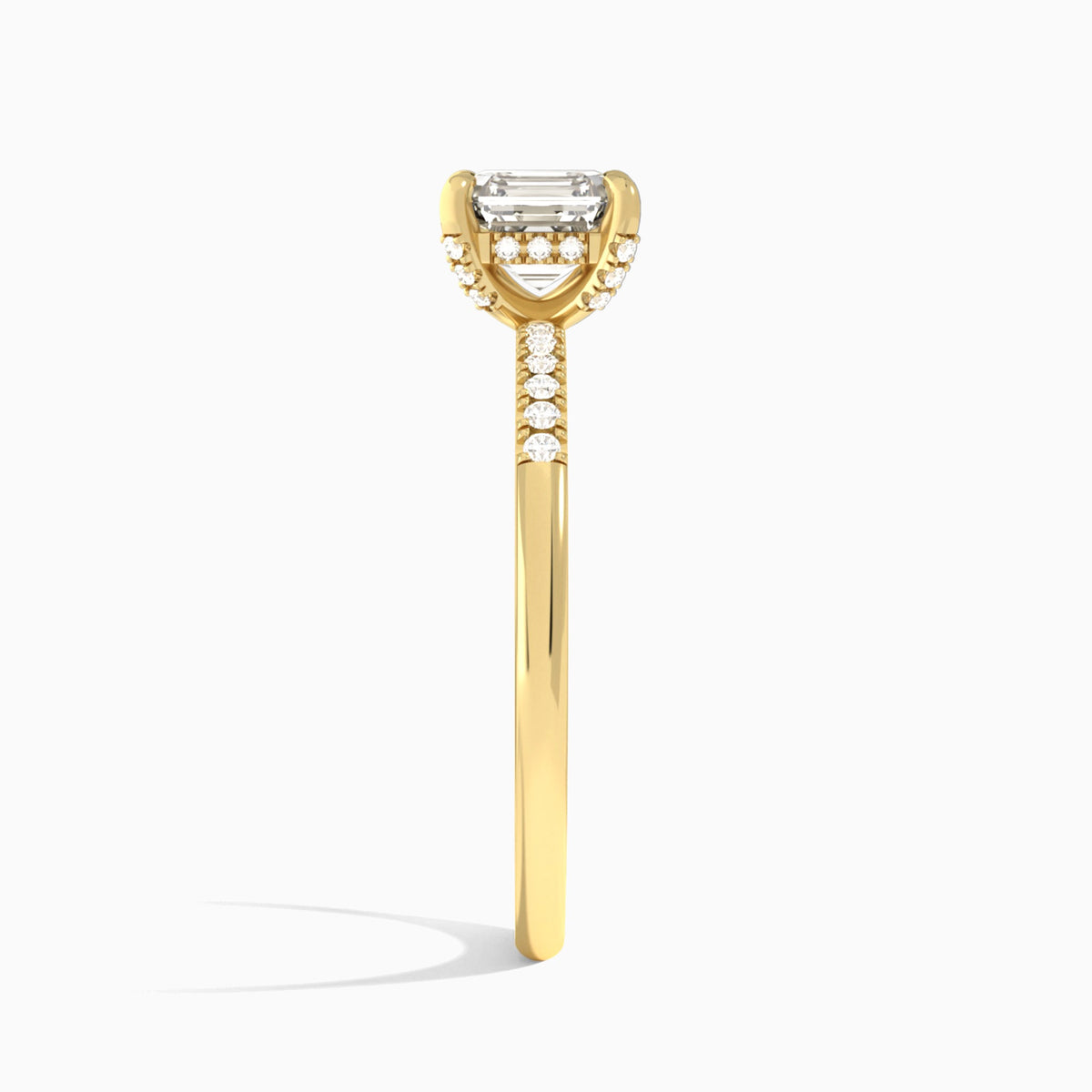 Asscher Petite Pavé Valentina Lab Diamond Engagement Ring In 18K Yellow Gold, Side View